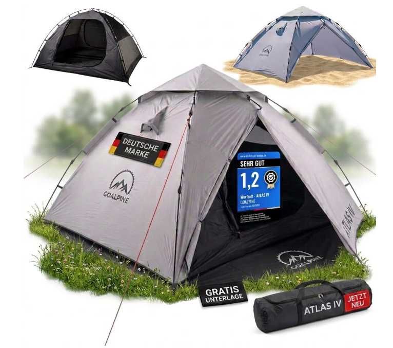 GOALPINE Atlas IV Pop-Up Палатка за 2-4 Човека - 100% Водоустойчива