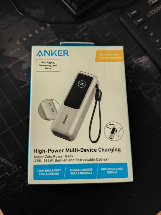 Baterie Externă Anker Zolo 25.000mAh, 165W, USB-C Retractabil, Noua