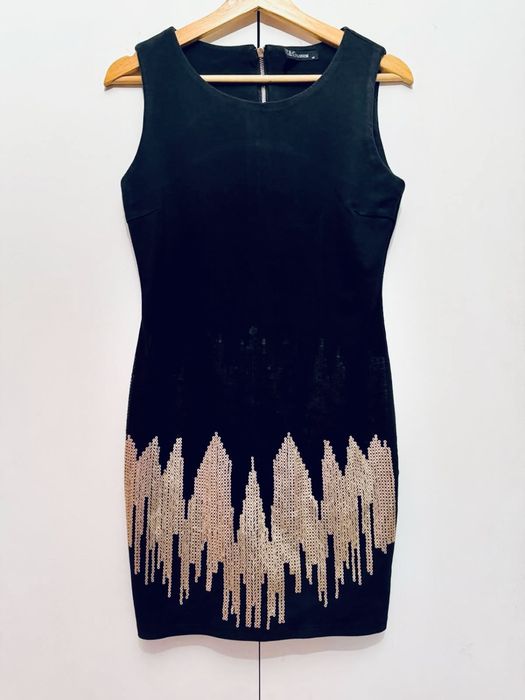 Rochie neagră elegantă T&G Fashion paiete aurii bodycon party M