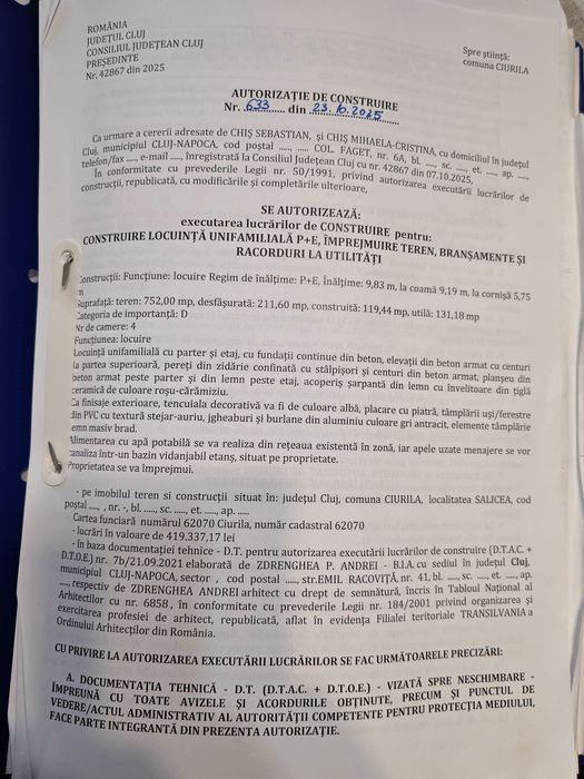 Vand teren cu autorizatie de constructie in Salicea