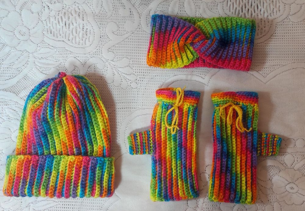 Комплект, лот, шапка, лента за глава, ръкавици без пръсти, нов