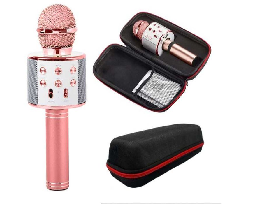 Microfon karaoke wireless Bluetooth cu difuzor MP3 microSD husa inclus