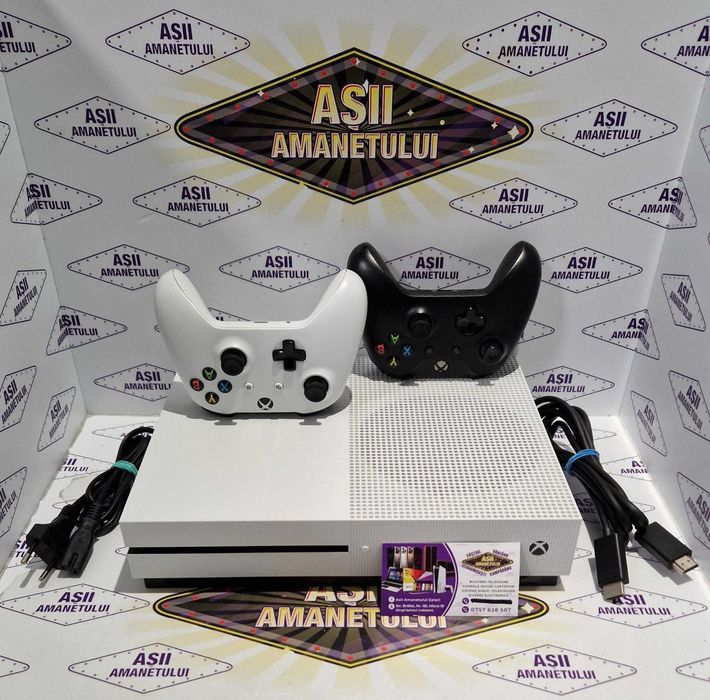 Asii Amanetului - Consola XBox One S Model 1681 / 1TB cu 2 controllere, cablu de alimentare si cablu HDMI