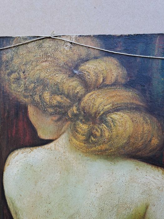 tablou vechi nud pictura pe pfl 46/53 cm semnat C Scortea
