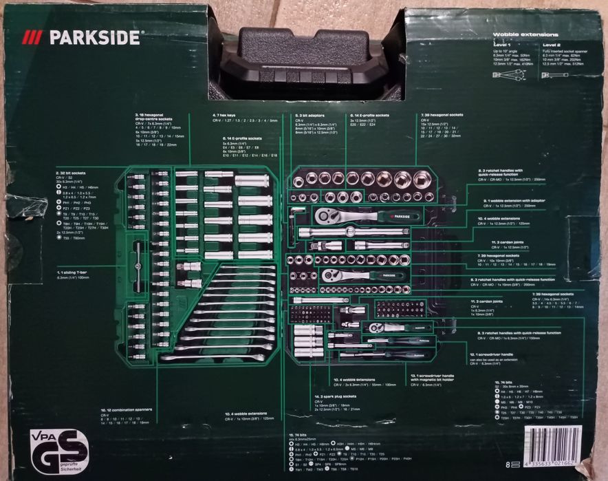 Parkside set 216 piese trusa scule chei tubulare inelare clichet combi