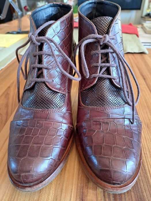 Кожени обувки Zinda, елегантни полуботи с ток, кафяви, естествена кожа