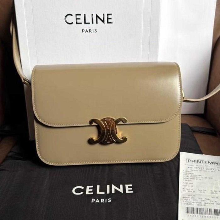 Geantă Celine Triomphe Bej / Crem, Piele netedă