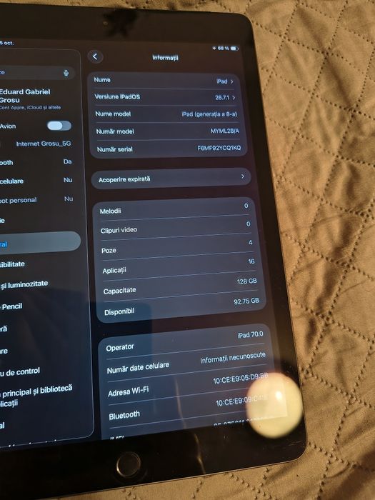 iPad 8(2020) 128 GB Space Gray Cellular +husa si stylus cadou