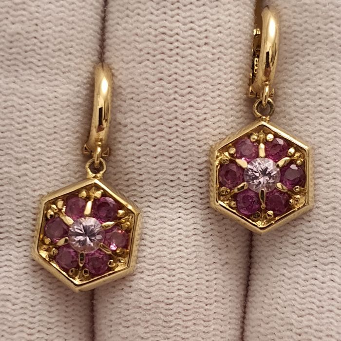 cercei unicat aur 14k cu safire si rubine naturale