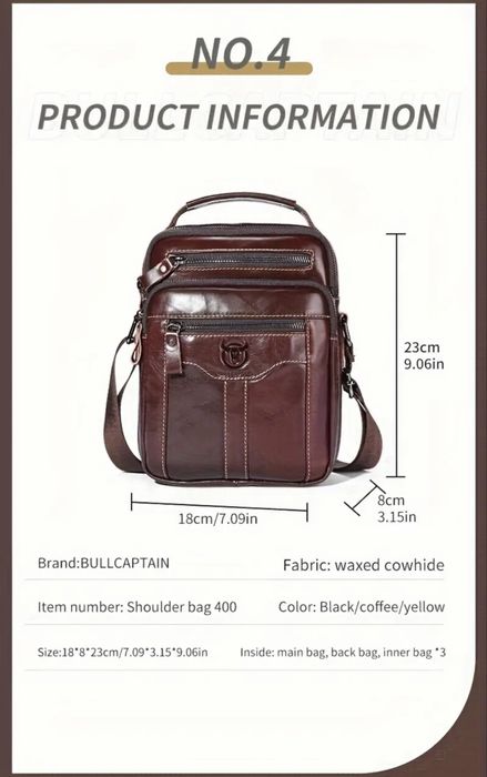 Мъжка дизайнерска,модерна и стилна чанта Bullcaptain/Черна естест.кожа