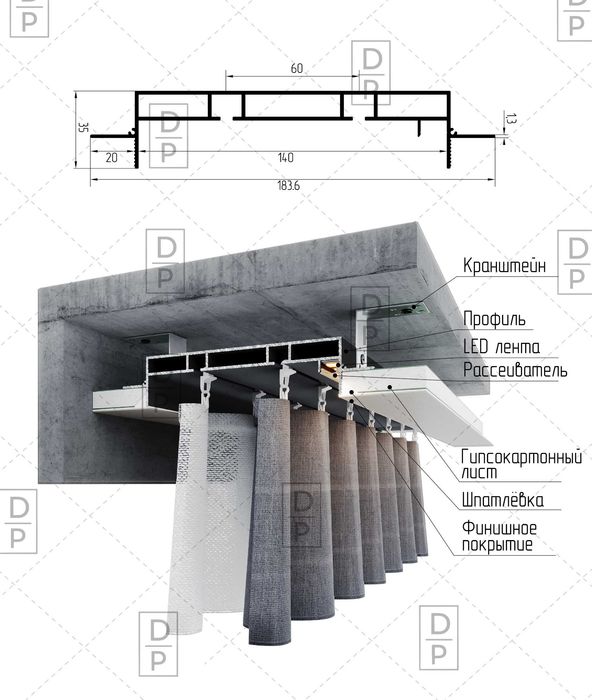 Потолочные Скрытые Профильные Алюминиевые Карнизы Для Штор в Ташкенте