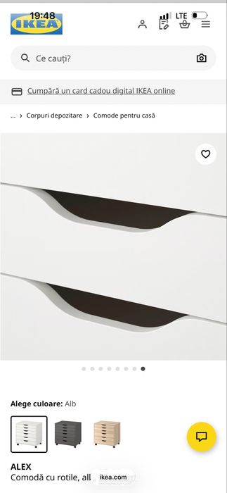 Comoda / mobila cu sertare ALEX alb cu rotile