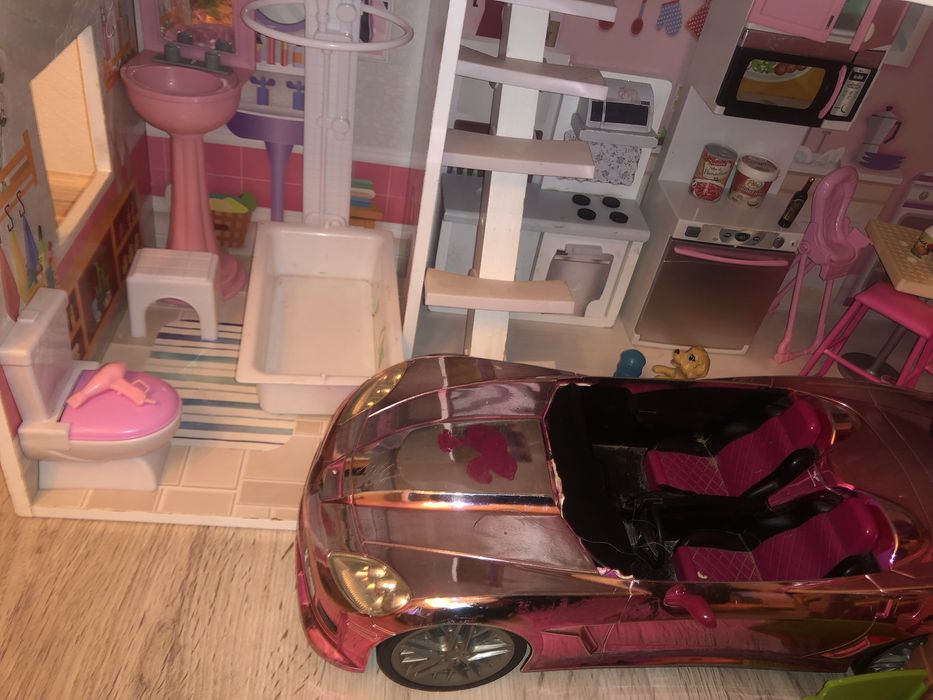 Casa  papusi Barbie lemn, masina, balon,3 etaje 126 cm, 18 kg