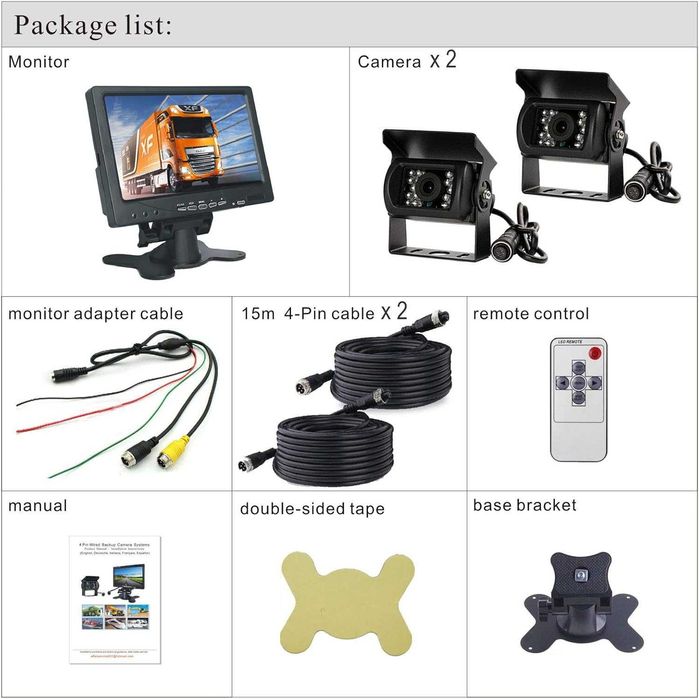 Монитор с 2 камери за Задно Виждане за Камиони Автобуси Бусове Караван