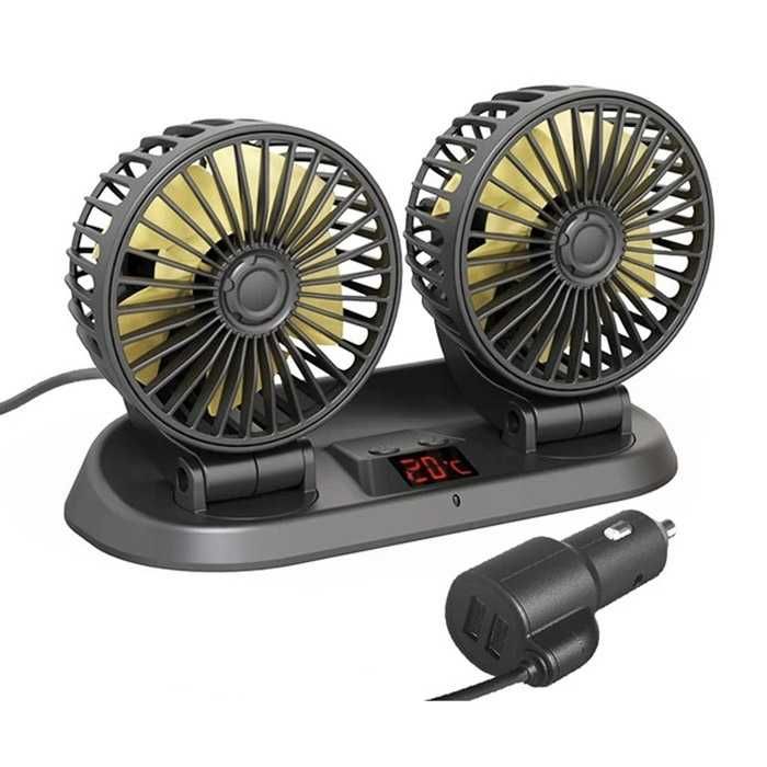 Вентилатор Двоен С Термометър 12-24V вентилатор за кола