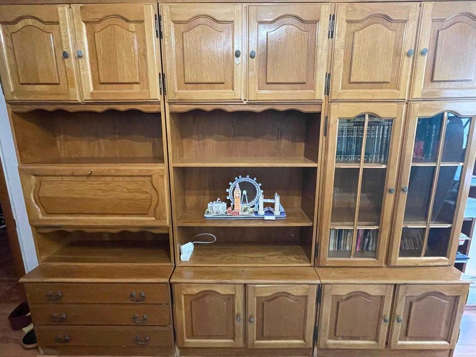 Bibliotecă living modulară stejar, 390 cm, 5 corpuri