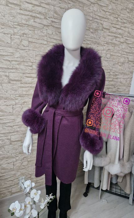 OFERTE  de sezon .Palton alpaca cu blana naturala.Toate culorile ș