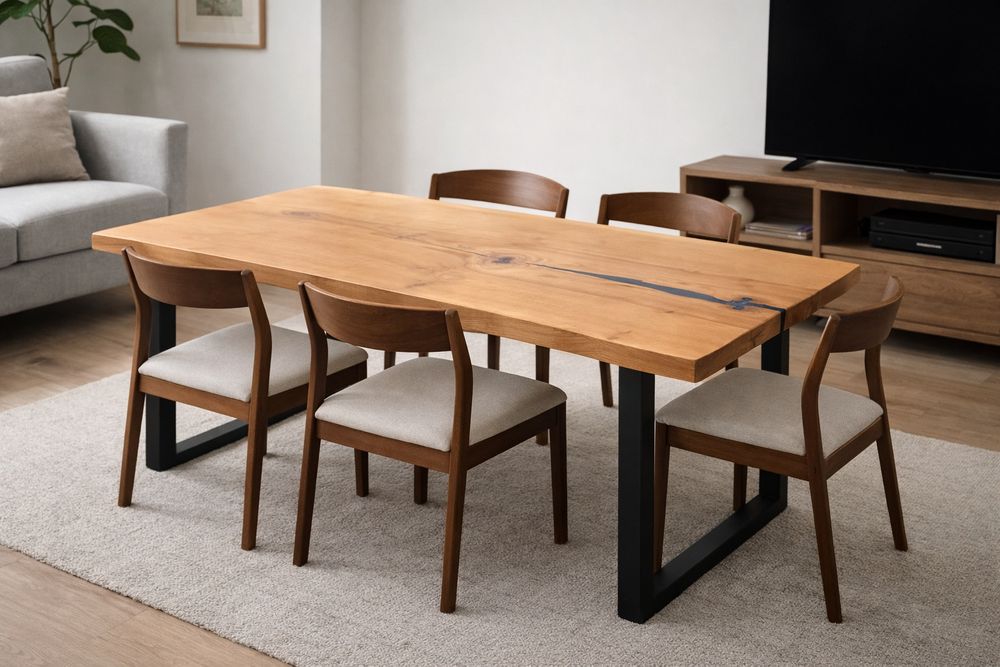 Masă dining din stejar masiv cu rășină epoxidică - live edge natural - 165x65 cm - ATP Wood