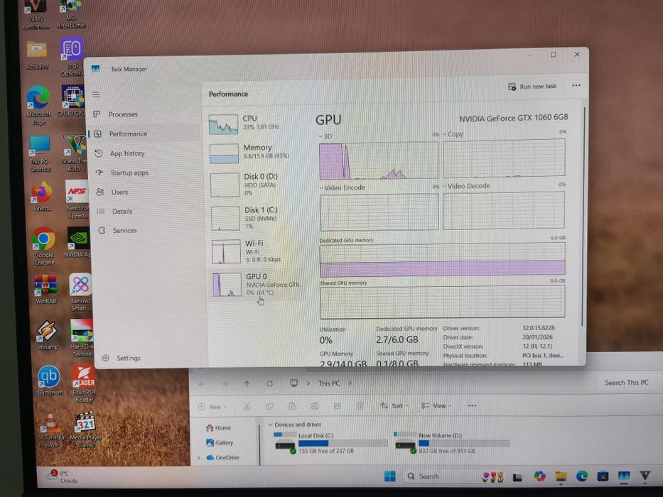 Lenovo Legion i5 Gen9 16Gb DDR4 GTX 1060 6Gb DDR5