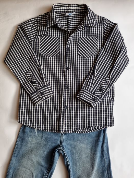 Свежа карирана риза Topolino и дънки H&M, размер 128 см.
