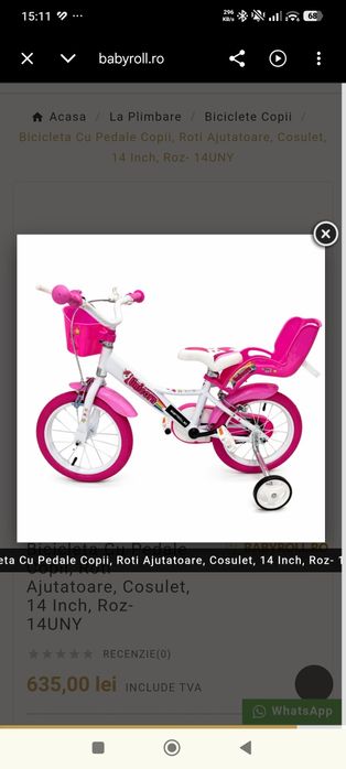 Bicicleta 14 inch cu roti ajutătoare