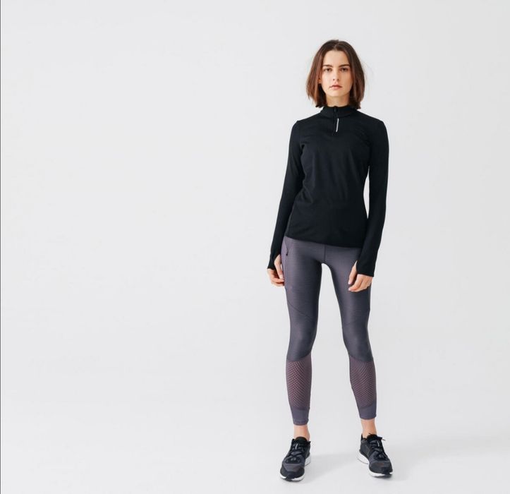 Bluză alergare/ jogging cu fermoar scurt, negru, damă, mărimea 38