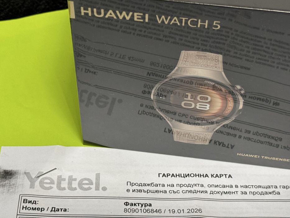 ЗАПЕЧАТАН 42mm Huawei Watch 5 Yettel Гаранция 2027г. Sand Gold Beige