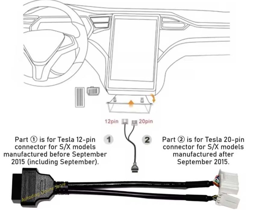 OBD 2 преходник за диагностика за Тесла Tesla модел 3 и модел Y model 3 диагностициране ОБД2 кабел компютър