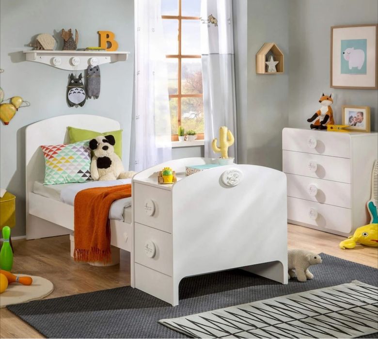 Pat bebe/copii transformabil Baby Cotton White (75x160) + Saltea și accesorii