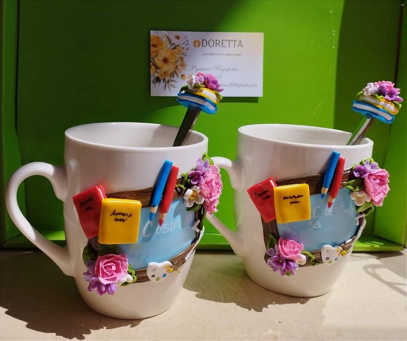 Чаши декорирани с полимерна глина на различна тематика