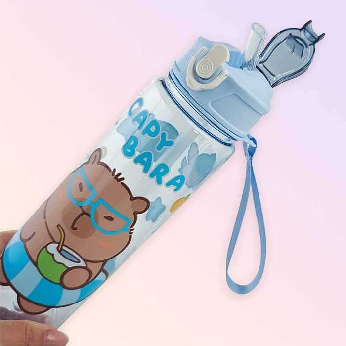 Бутилка за вода 800 мл, синя, празничен дизайн CAPIBARA