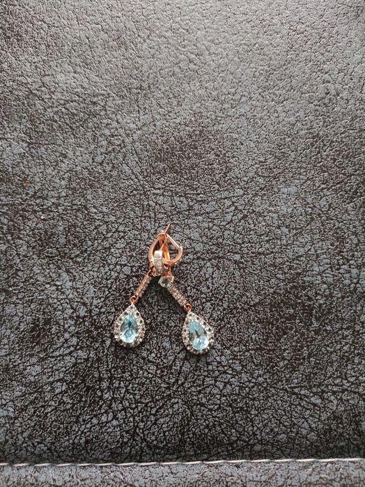 Серьги золотые с фианитами и топазом