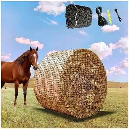 Нова здрава Безвъзлова Мрежа за сено за коне 150x150 см 5x5 см за кръгли бали