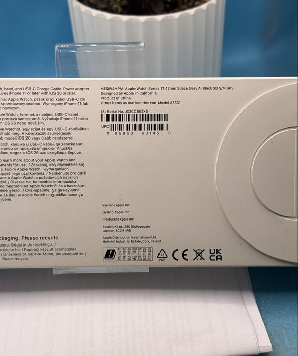 НОВ!!! Смарт часовник Apple Watch 11 GPS, Корпус Space Grey Aluminium 42mm, Black Sport Band