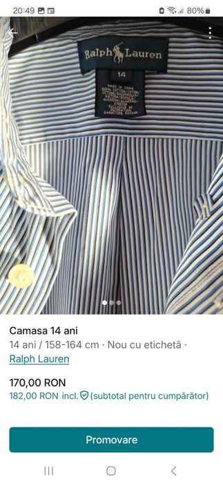 Camasa  Ralph Lauren 14 ani