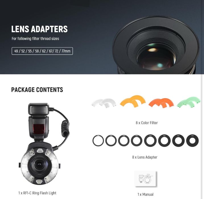 Проф. Макро светкавица. 76Вата.  Макро. Канон. камера. ринг светкавица