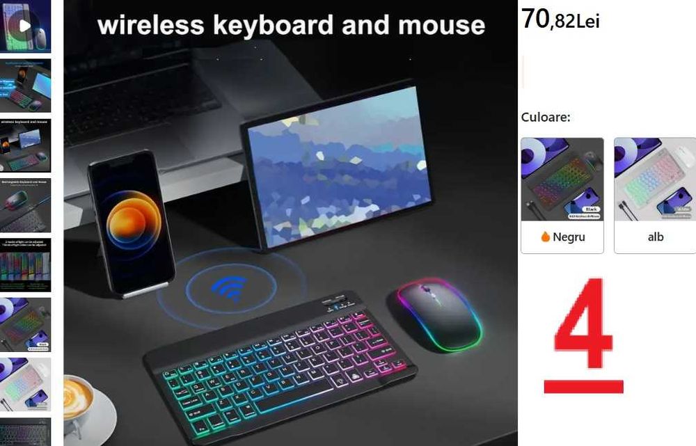 Mouse si tastatura reincarcabil profesional gaming fara baterii