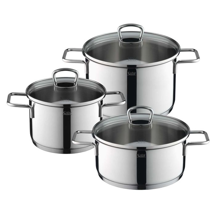 WMF Комплект качествени съдове за готвене от 3 части със стъклен капак