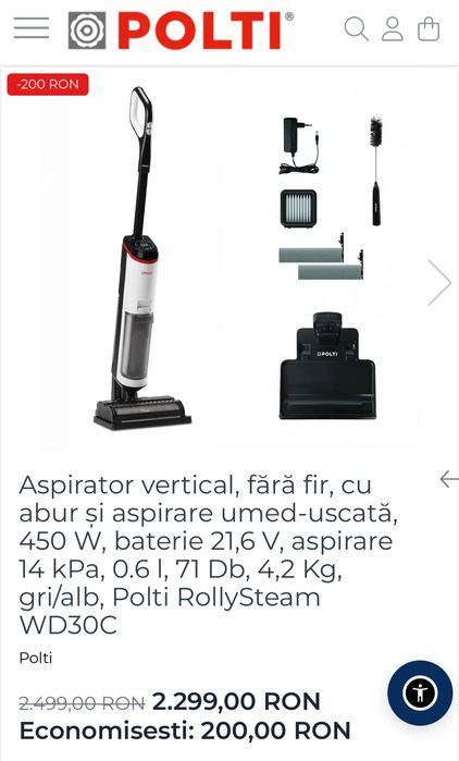 Aspirator wireless umed-uscat cu abur Polti