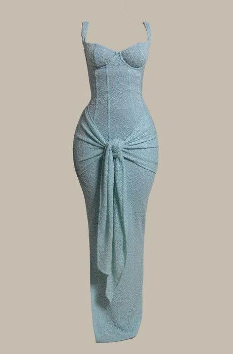 Рокля "Mars the Label" THE LACE TIE FRONT MAXI DRESS IN LIGHT BLUE