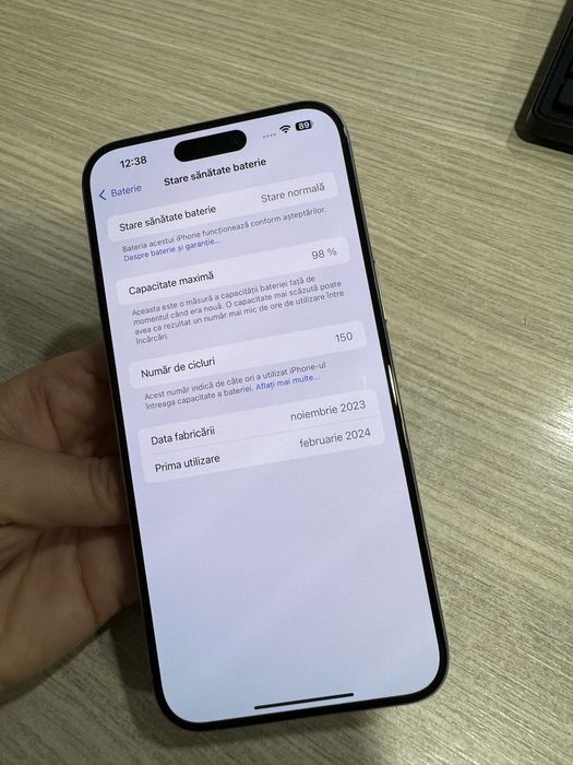 iPhone 15 Pro Max, 256GB, 5G, Natural, Impecabil/CA NOU, Bateria 98%!