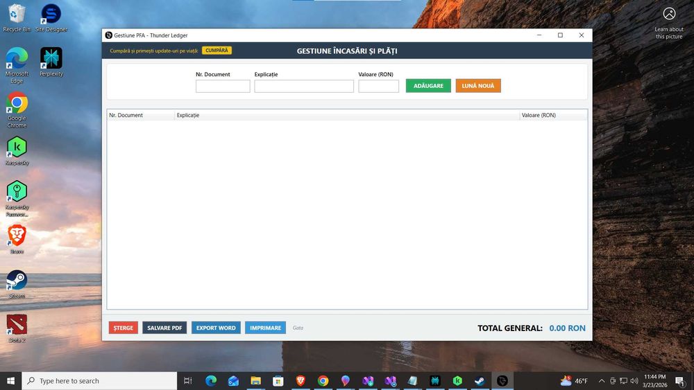 Program Gestiune PFA / II - Registru Încasări și Plăți