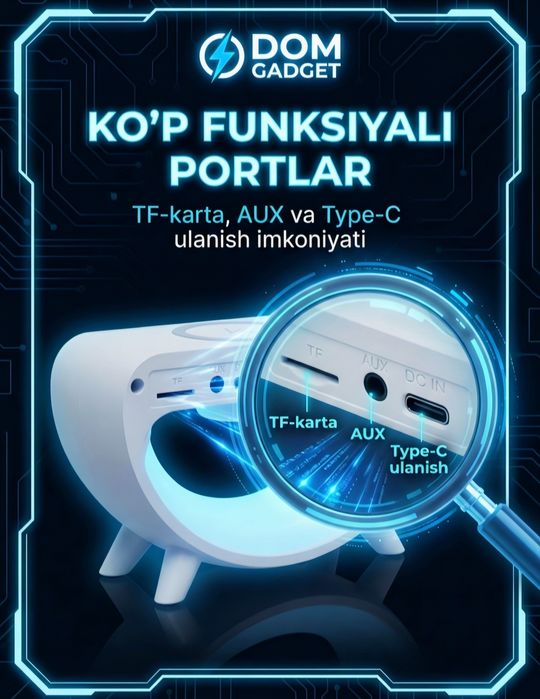 Умная колонка , ночник , беспроводная зарядка , радио в одном ночнике