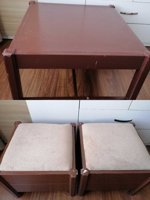 Дървена холна маса+3бр табуретки