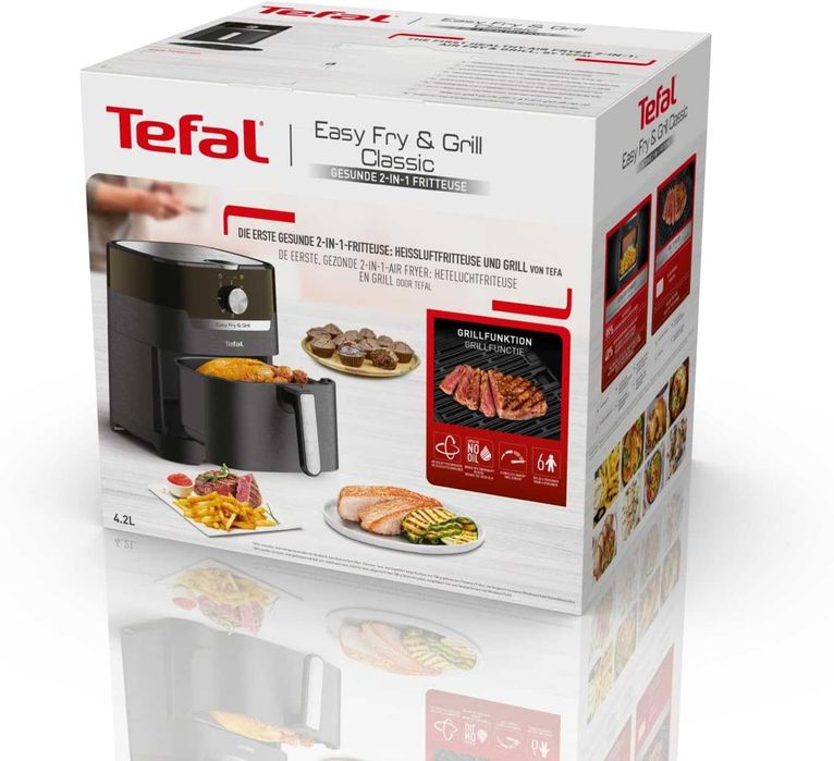 ПРОМО Нов 2г Гаранция Фритюрник с Горещ Въздух и Грил 2 в 1 Air Fryer Tefal Easy Fry & Grill Classic EY5018, 4,2 л