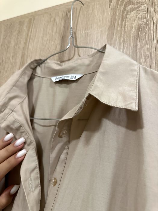 Бежова, къса рокля тип риза