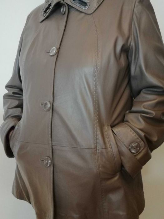 Geaca / jacheta piele XL, noua, culoare taupe