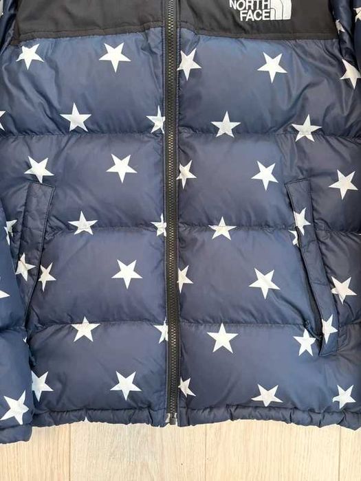 The North Face USA Stars Print 700 Down Puffer Nuptse Jacket Navy Blue