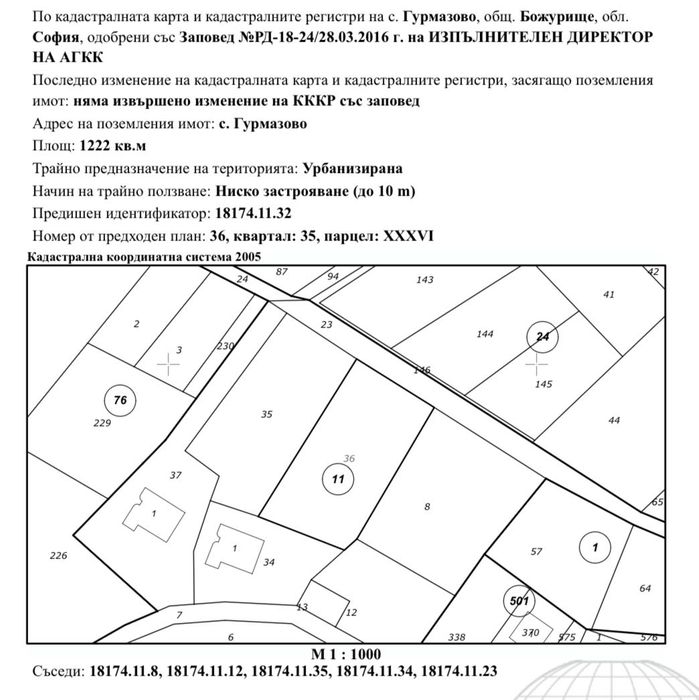 Продава се Парцел в с. Гурмазово, Област София-област - 1222 кв.м за 101 €/кв.м - Снимка #2