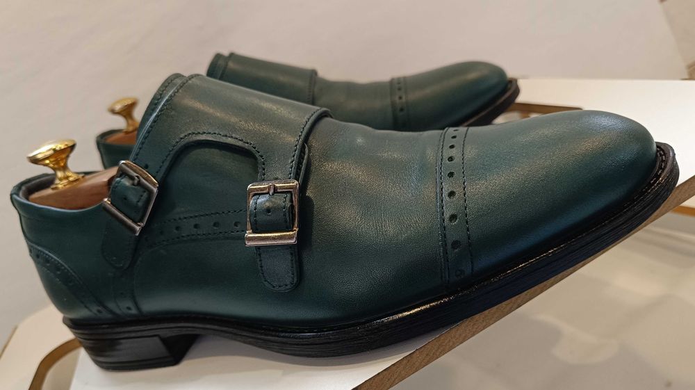 Pantofi double monk 40.5 41 cap toe Bellagio piele naturala moale